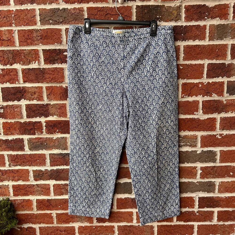 Talbots Blue White Print Stretch Cropped Pants Size 12 (L)